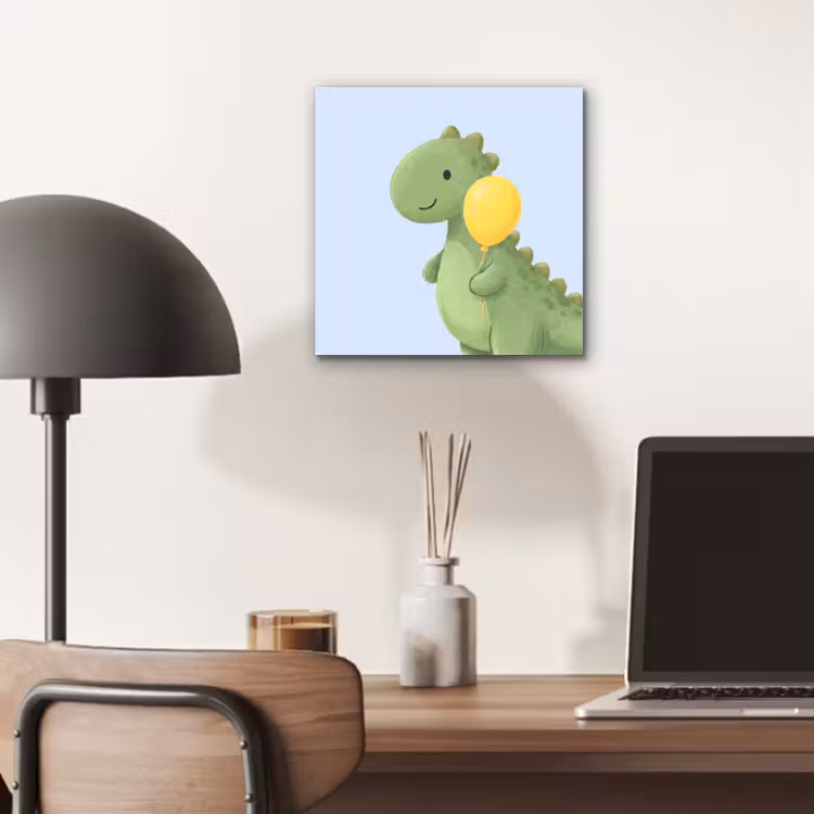 Alu-Dibond-Bild - Dinosaurier – Luftballon – Kinderzimmer – Illustration – Grün — 6