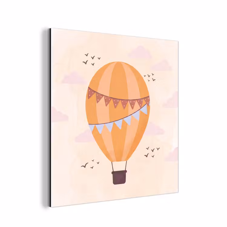 Alu-Dibond-Bild - Heißluftballon – Girlanden – Abenteuer – Illustration – Orange — 1