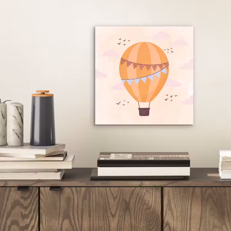 Alu-Dibond-Bild - Heißluftballon – Girlanden – Abenteuer – Illustration – Orange — 2
