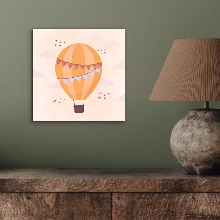 Alu-Dibond-Bild - Heißluftballon – Girlanden – Abenteuer – Illustration – Orange — 3