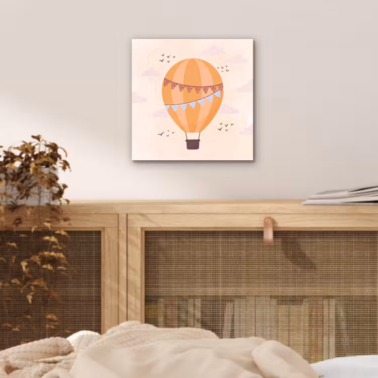 Alu-Dibond-Bild - Heißluftballon – Girlanden – Abenteuer – Illustration – Orange — 4