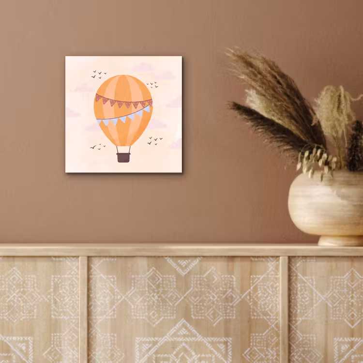 Alu-Dibond-Bild - Heißluftballon – Girlanden – Abenteuer – Illustration – Orange — 5