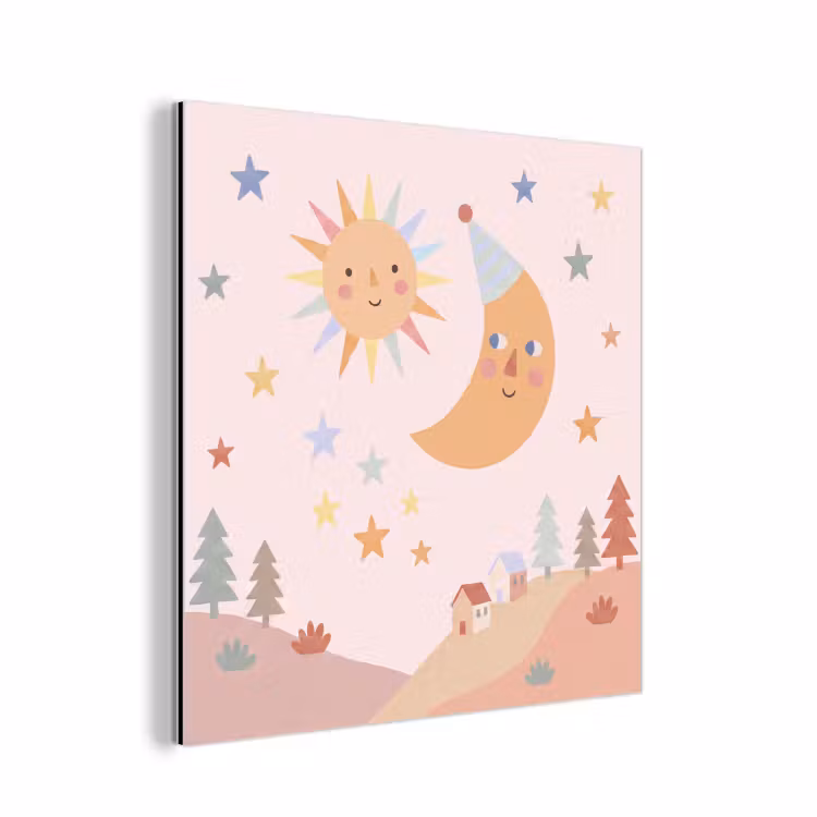 Alu-Dibond-Bild - Sonne – Mond – Sterne – Kinderzimmer – Pastell — 1