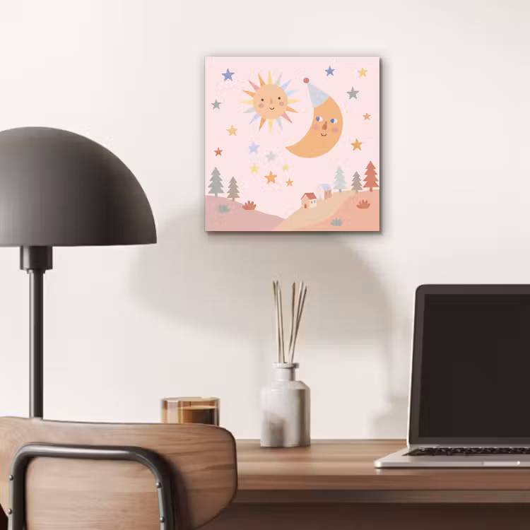 Alu-Dibond-Bild - Sonne – Mond – Sterne – Kinderzimmer – Pastell — 6