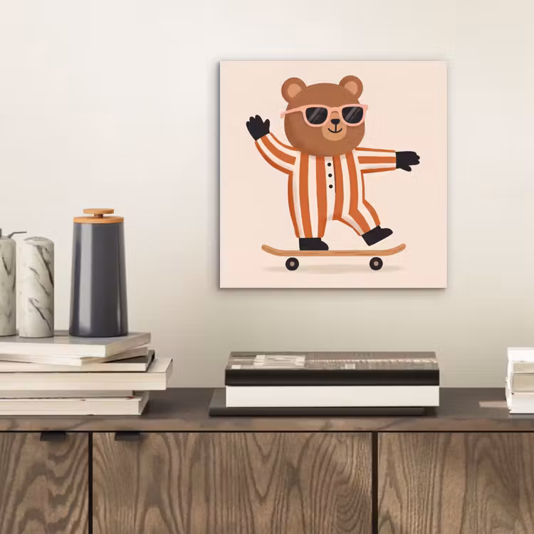 Alu-Dibond-Bild - Tiere – Skateboard – Spiel – Zeichentrick – Rosa — 2