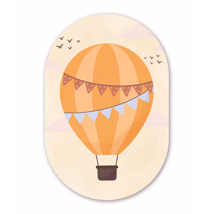 Alu-Dibond-Bild Oval - Heißluftballon – Girlanden – Abenteuer – Illustration – Orange — 1