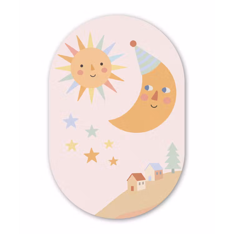 Alu-Dibond-Bild Oval - Sonne – Mond – Sterne – Kinderzimmer – Pastell — 1