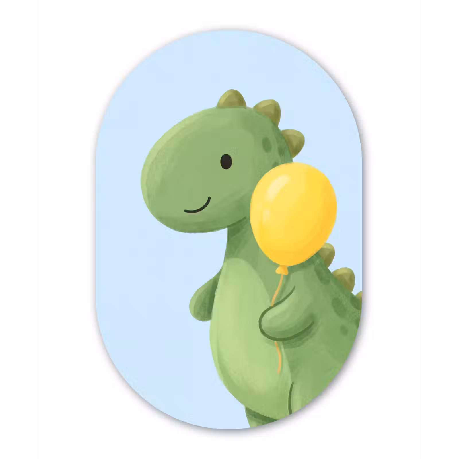 Alu-Dibond-Bild Oval - Dinosaurier – Luftballon – Kinderzimmer – Illustration – Grün — 1