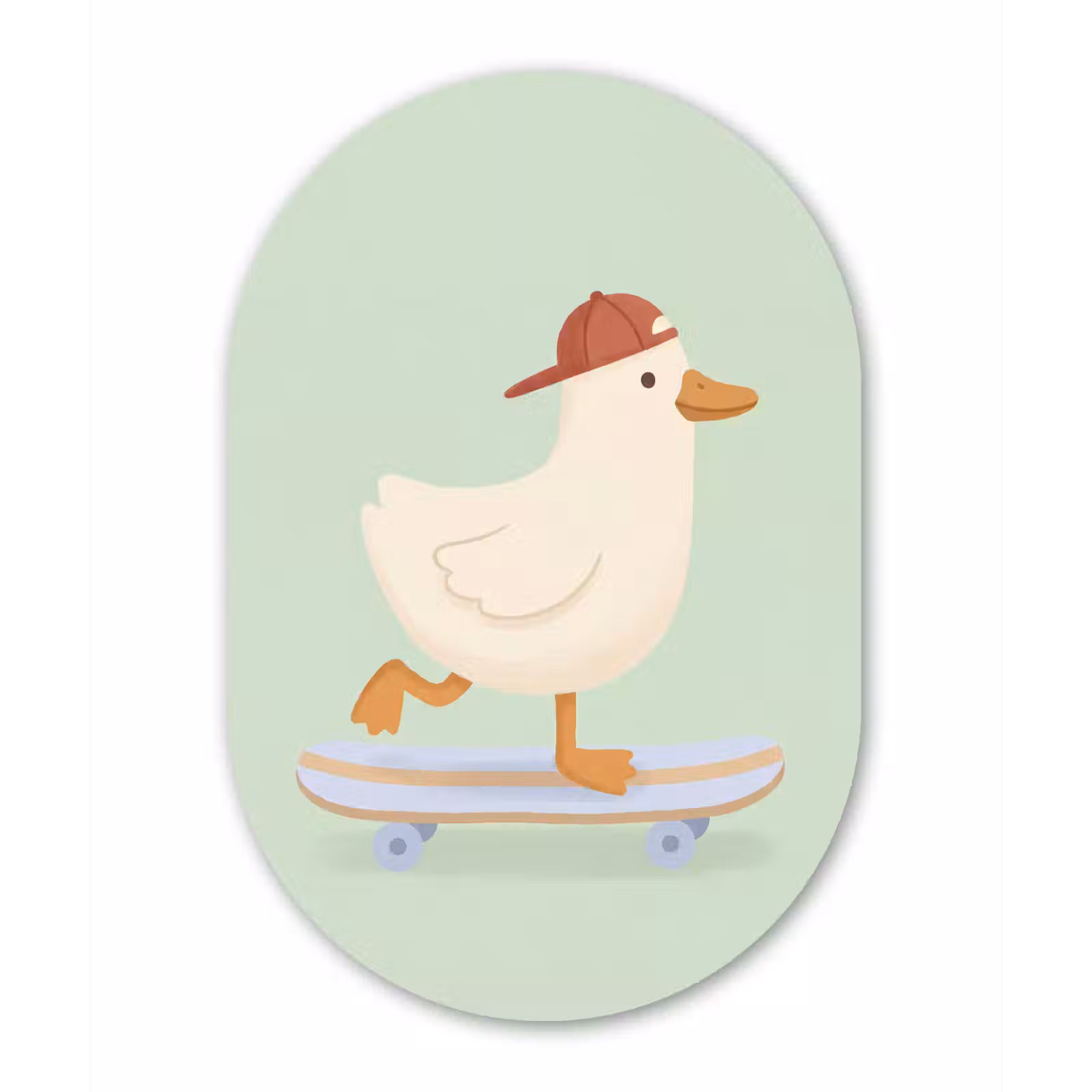 Alu-Dibond-Bild Oval - Vogel – Skateboard – Tiere – Cartoon – Verspielt — 1