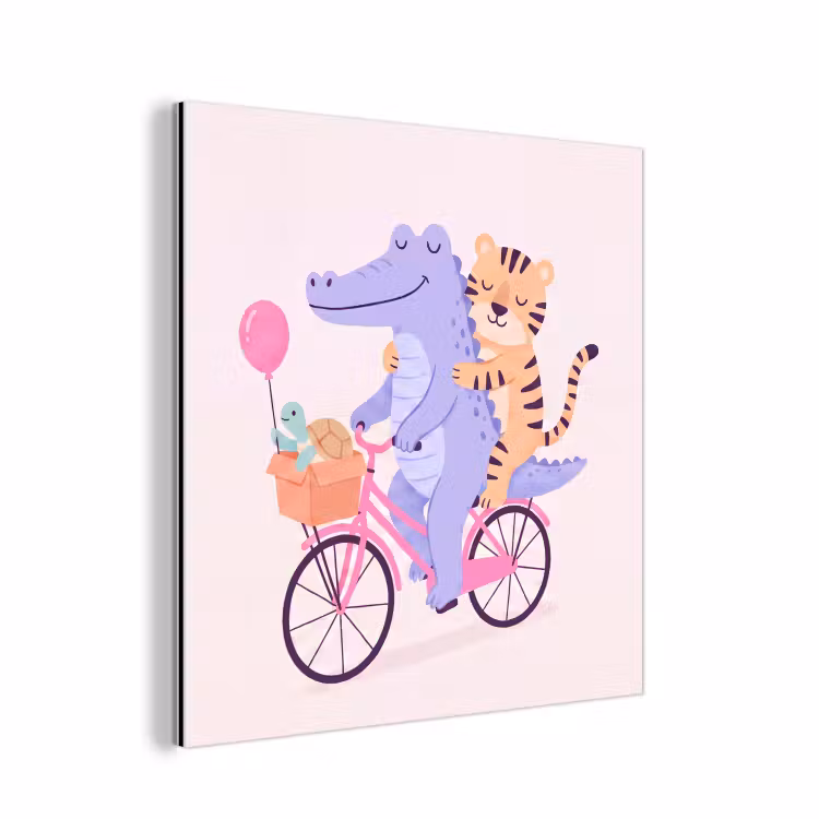 Alu-Dibond-Bild - Tiere – Fahrrad – Freundschaft – Illustration – Rosa — 1