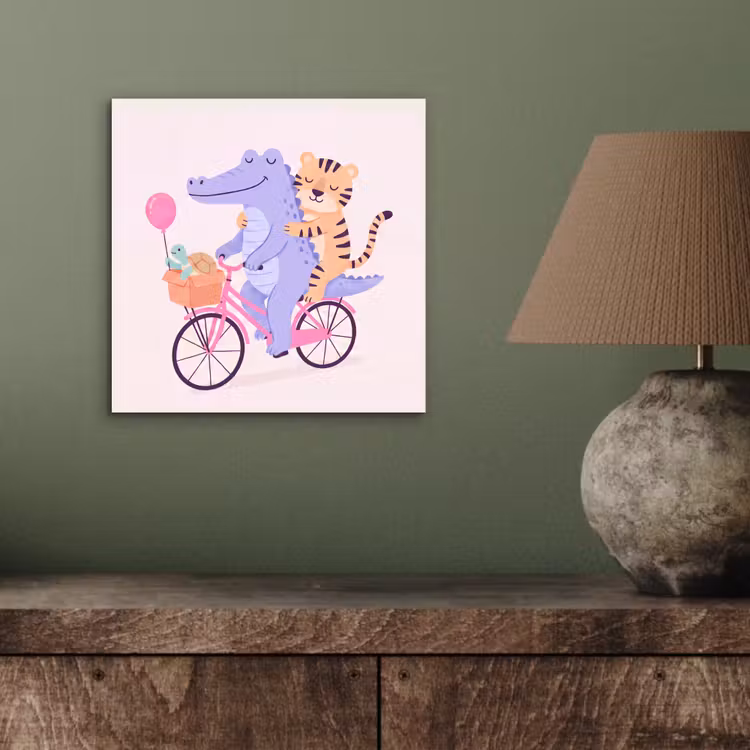 Alu-Dibond-Bild - Tiere – Fahrrad – Freundschaft – Illustration – Rosa — 3