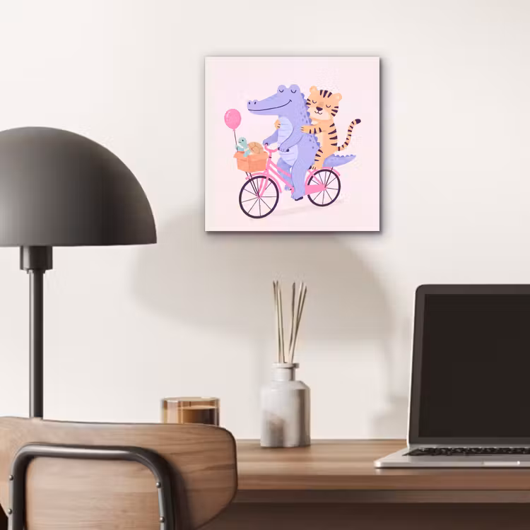 Alu-Dibond-Bild - Tiere – Fahrrad – Freundschaft – Illustration – Rosa — 6