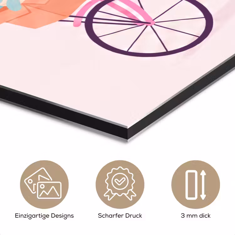 Alu-Dibond-Bild - Tiere – Fahrrad – Freundschaft – Illustration – Rosa — 7