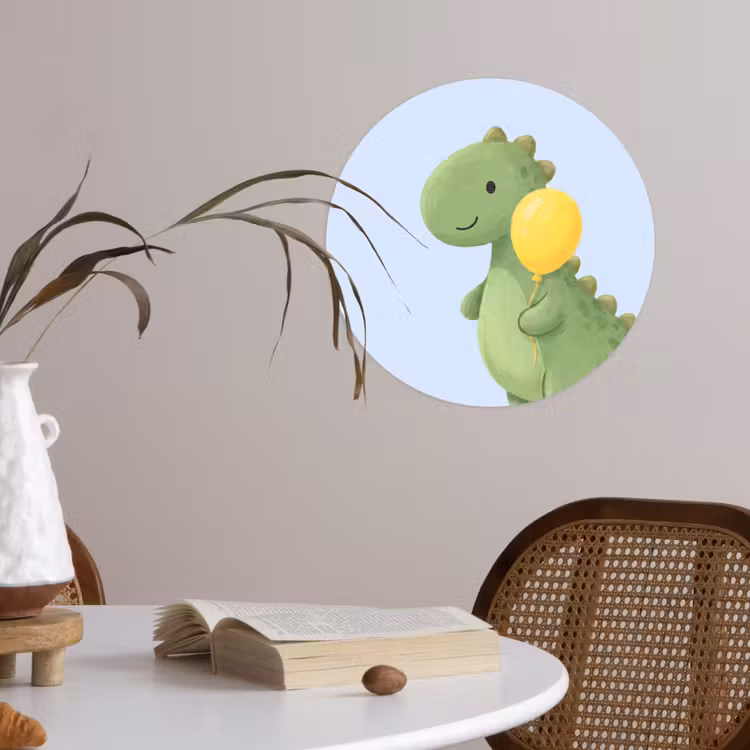 Runde Tapete - Dinosaurier – Luftballon – Kinderzimmer – Illustration – Grün — 4