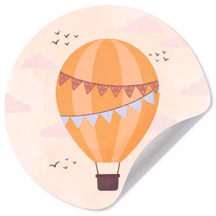 Runde Tapete - Heißluftballon – Girlanden – Abenteuer – Illustration – Orange — 1