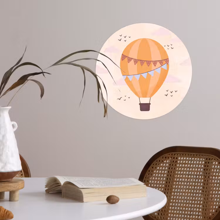 Runde Tapete - Heißluftballon – Girlanden – Abenteuer – Illustration – Orange — 4