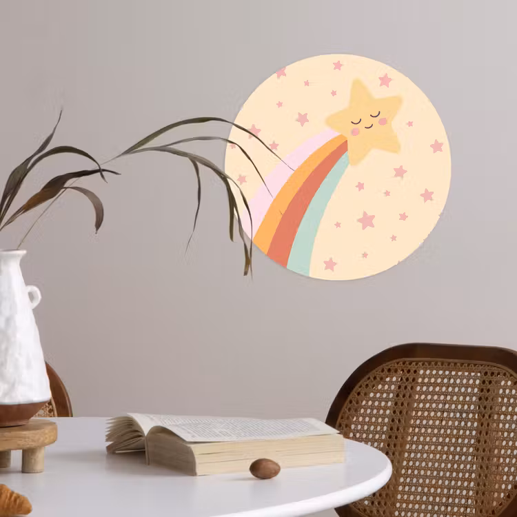 Runde Tapete - Stern – Regenbogen – Nacht – Illustration – Pastell — 4