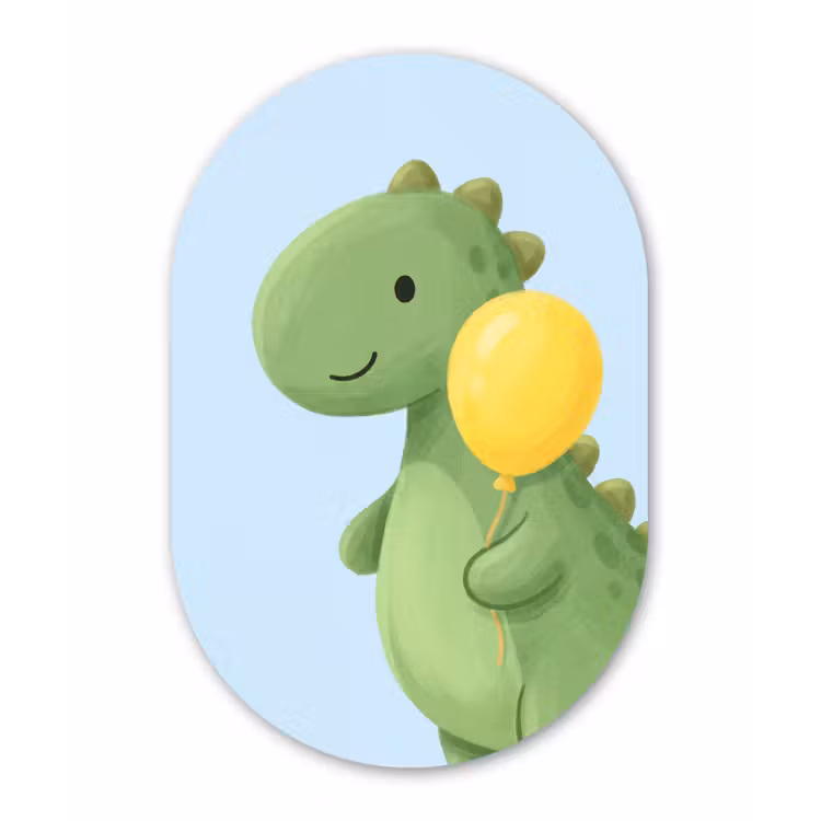 Alu-Dibond-Bild Oval - Dinosaurier – Luftballon – Kinderzimmer – Illustration – Grün — 1