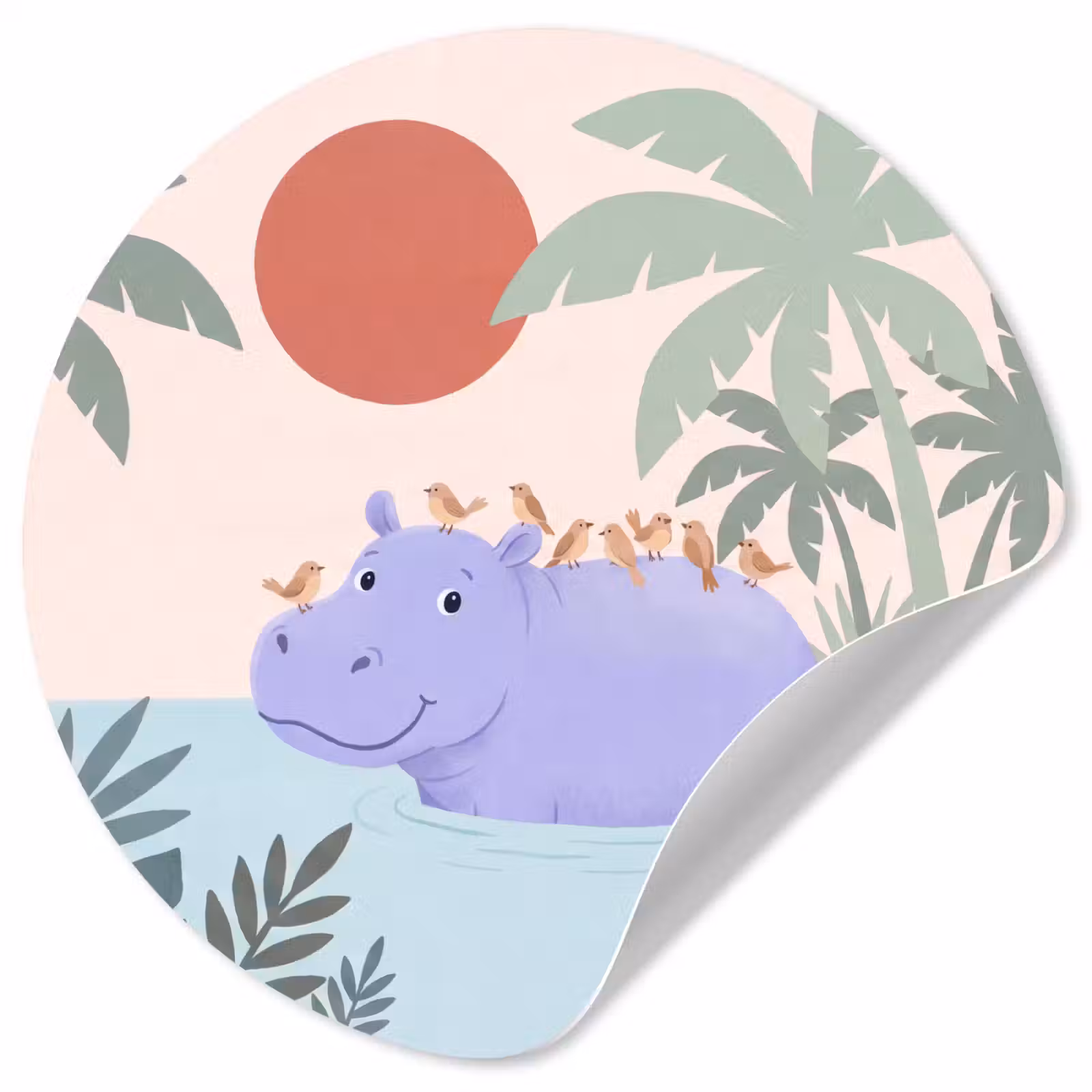 Runde Tapete - Tiere – Vogel – Wasser – Natur – Illustration — 1