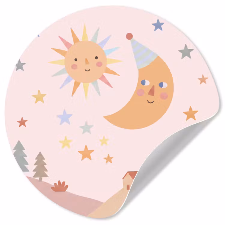Runde Tapete - Sonne – Mond – Sterne – Kinderzimmer – Pastell — 1