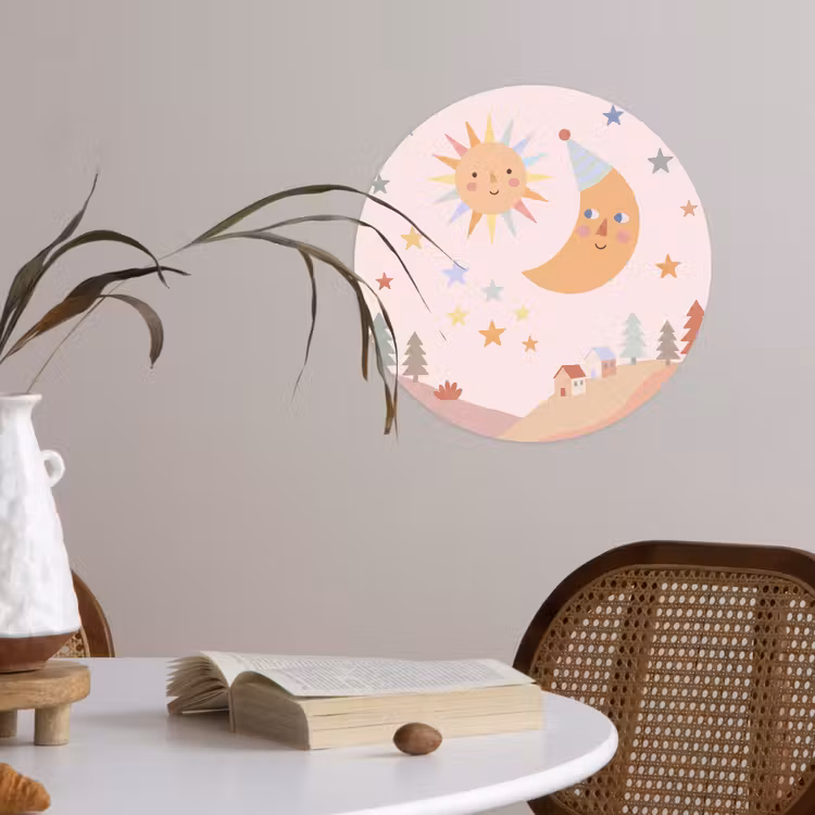Runde Tapete - Sonne – Mond – Sterne – Kinderzimmer – Pastell — 4
