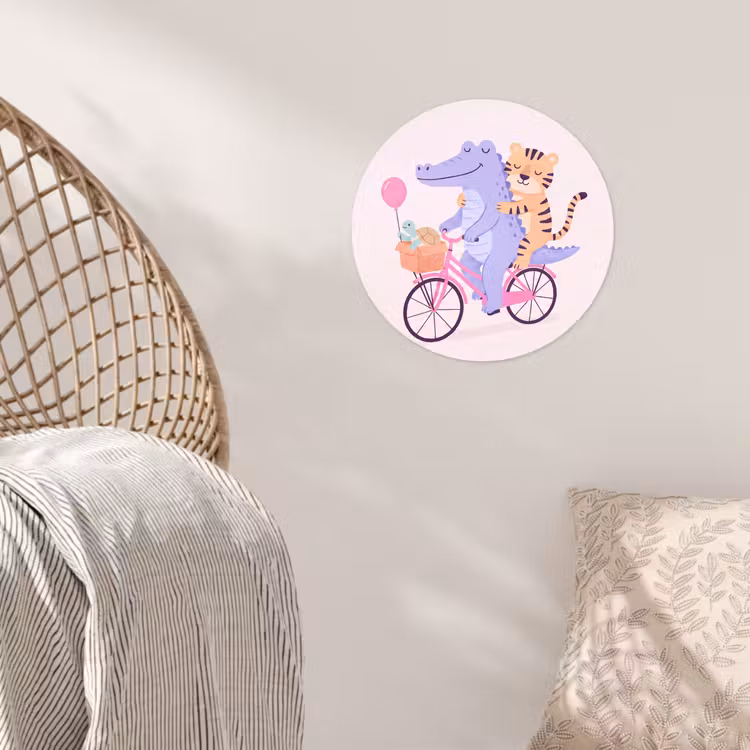 Runde Tapete - Tiere – Fahrrad – Freundschaft – Illustration – Rosa — 5