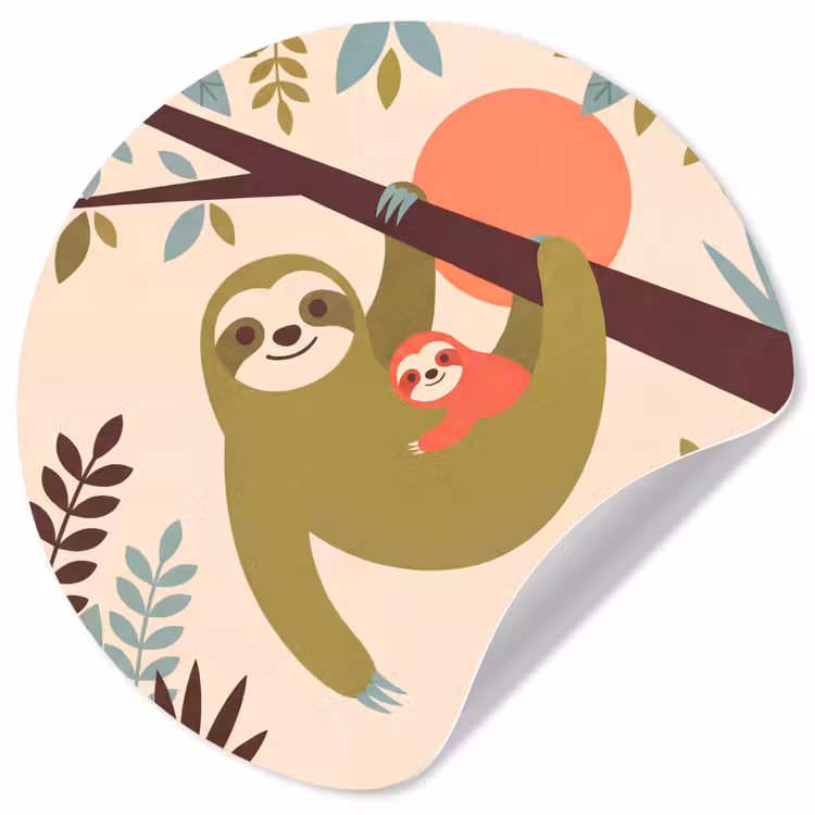 Runde Tapete - Tiere – Mutter – Baby – Natur – Grün — 1