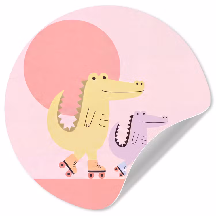Runde Tapete - Tiere – Skaten – Illustration – Verspielt – Rosa — 1