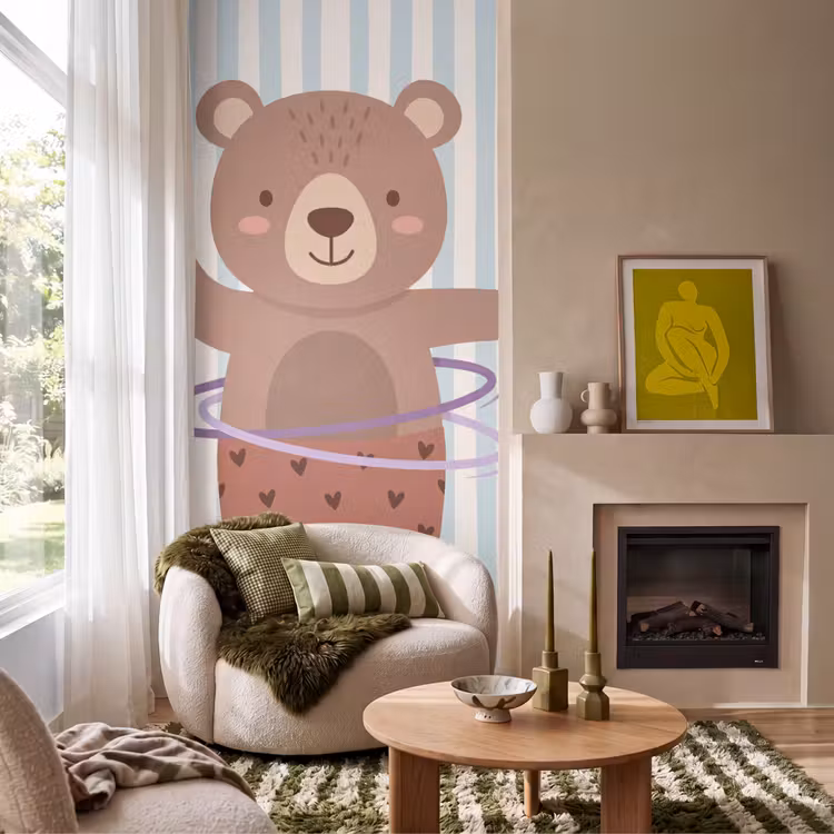 Tapete - Bär – Reifen – Kinderzimmer – Illustration – Braun — 1