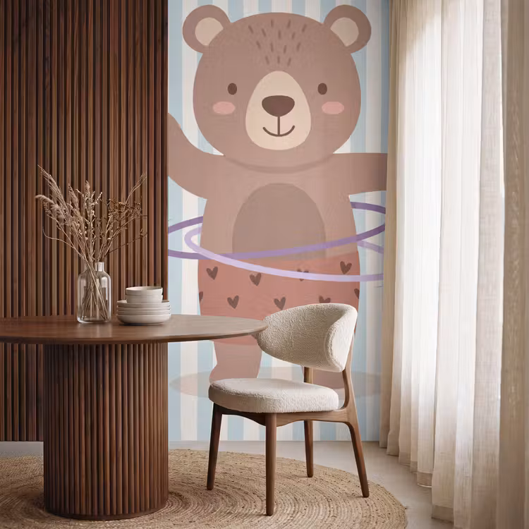 Tapete - Bär – Reifen – Kinderzimmer – Illustration – Braun — 4