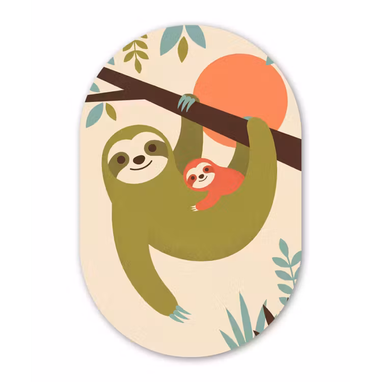 Alu-Dibond-Bild Oval - Tiere – Mutter – Baby – Natur – Grün — 1