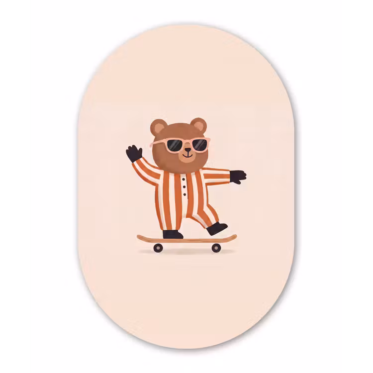 Alu-Dibond-Bild Oval - Tiere – Skateboard – Spiel – Zeichentrick – Rosa — 1