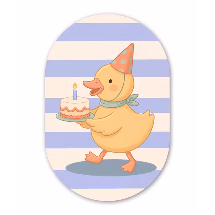 Alu-Dibond-Bild Oval - Vogel – Fest – Torte – Kinder – Illustration — 1