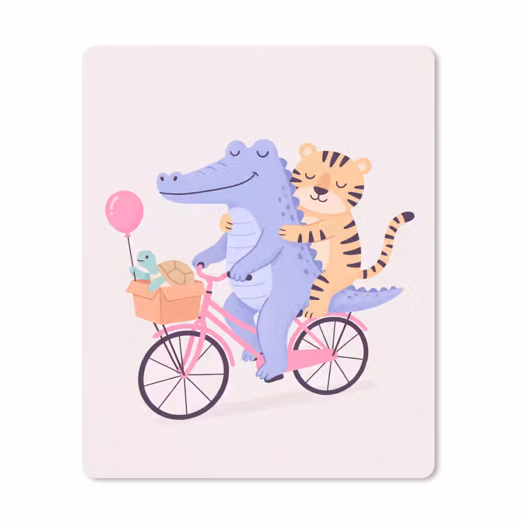 Mauspad - Tiere – Fahrrad – Freundschaft – Illustration – Rosa — 1