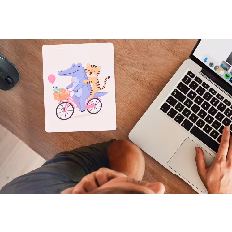 Mauspad - Tiere – Fahrrad – Freundschaft – Illustration – Rosa — 2