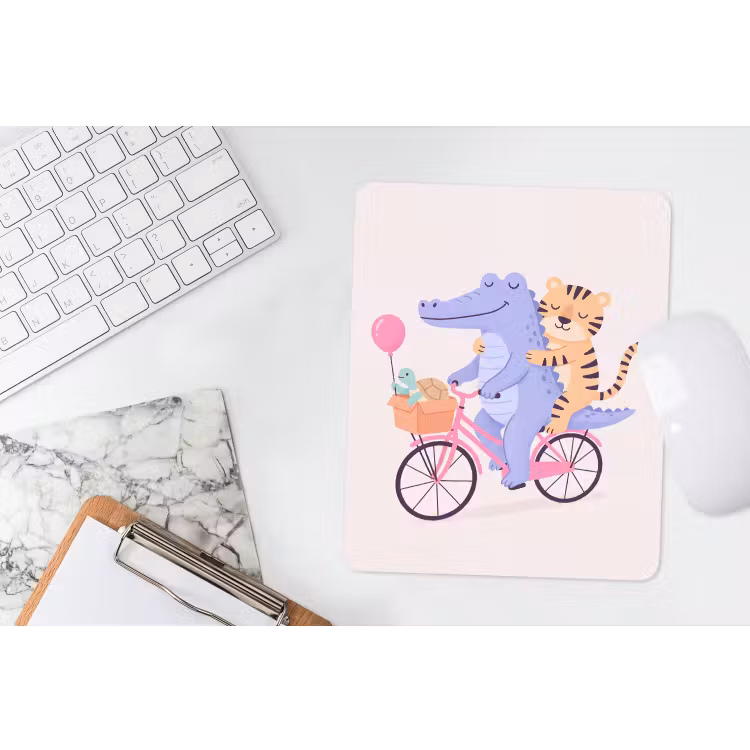 Mauspad - Tiere – Fahrrad – Freundschaft – Illustration – Rosa — 4