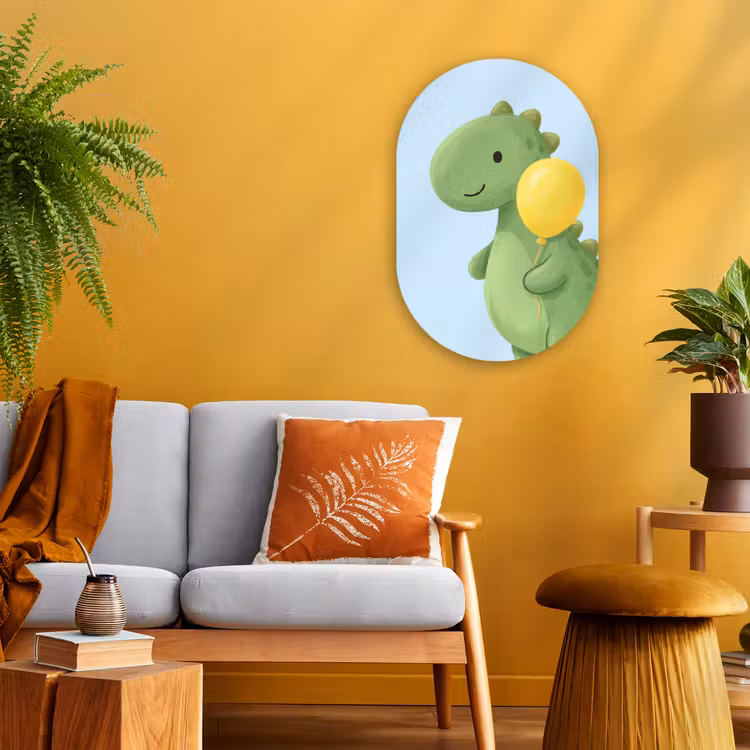 Forexbild Oval - Dinosaurier – Luftballon – Kinderzimmer – Illustration – Grün — 2