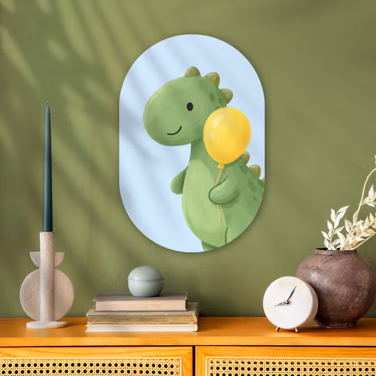 Forexbild Oval - Dinosaurier – Luftballon – Kinderzimmer – Illustration – Grün — 3