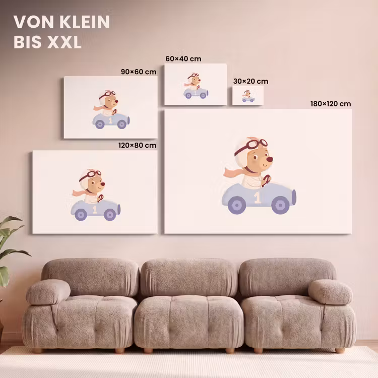 Leinwandbild - Bär – Auto – Kinderzimmer – Cartoon – Verspielt — 6