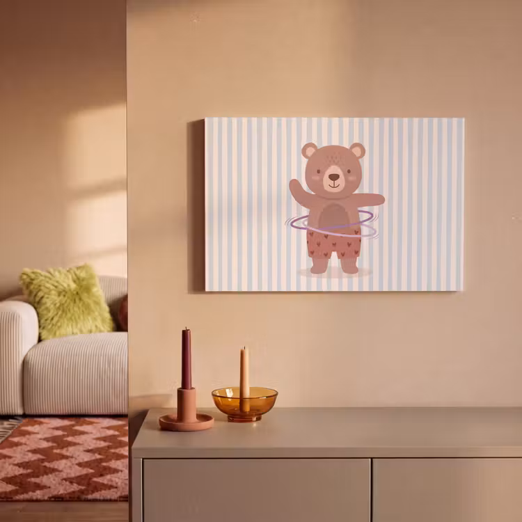 Leinwandbild - Bär – Reifen – Kinderzimmer – Illustration – Braun — 2