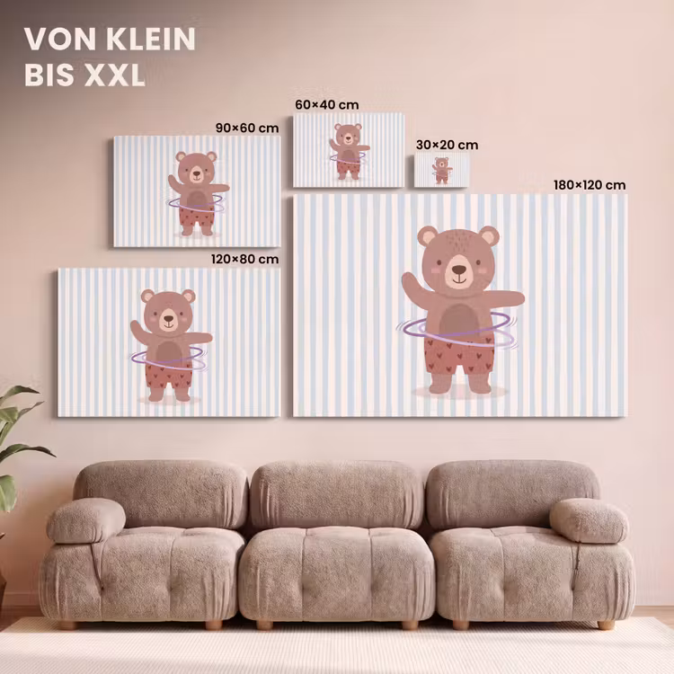 Leinwandbild - Bär – Reifen – Kinderzimmer – Illustration – Braun — 6