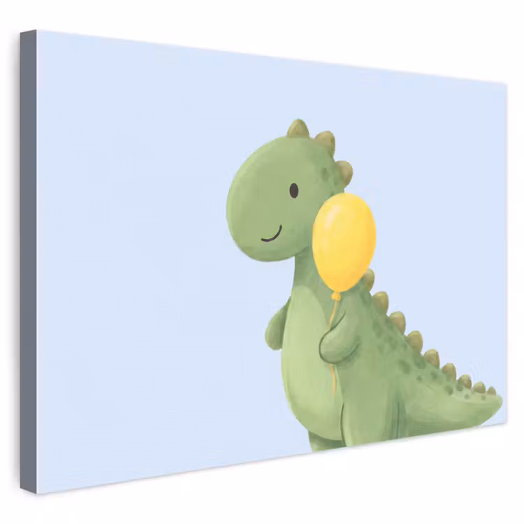 Leinwandbild - Dinosaurier – Luftballon – Kinderzimmer – Illustration – Grün — 1