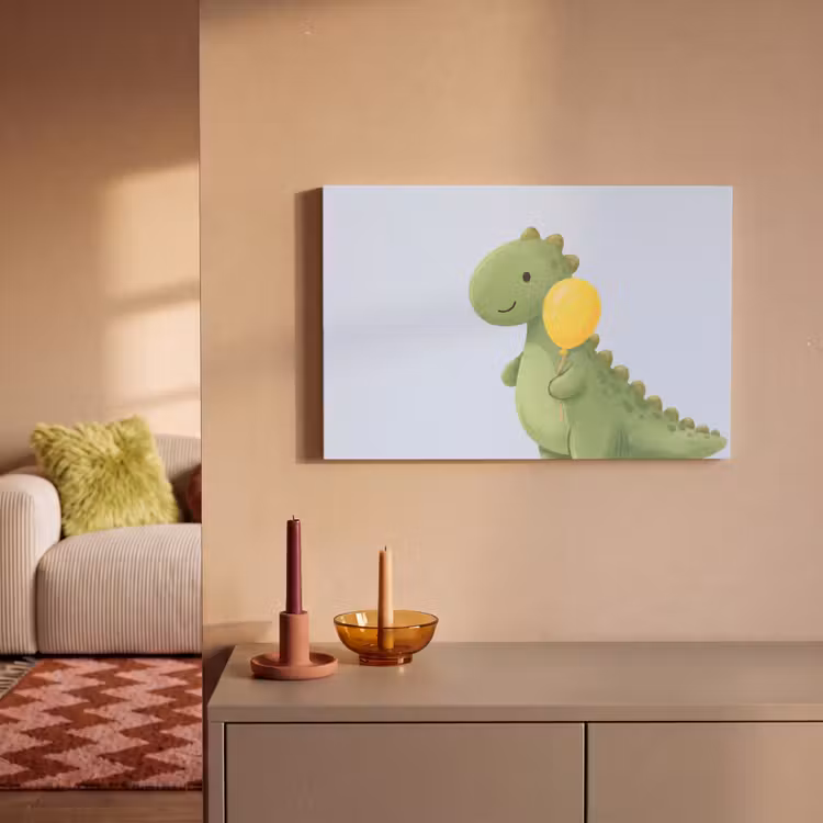 Leinwandbild - Dinosaurier – Luftballon – Kinderzimmer – Illustration – Grün — 2
