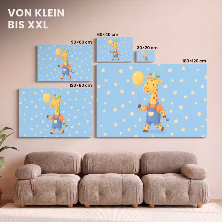 Leinwandbild - Tiere – Giraffe – Luftballon – Party – Kinderzimmer — 6