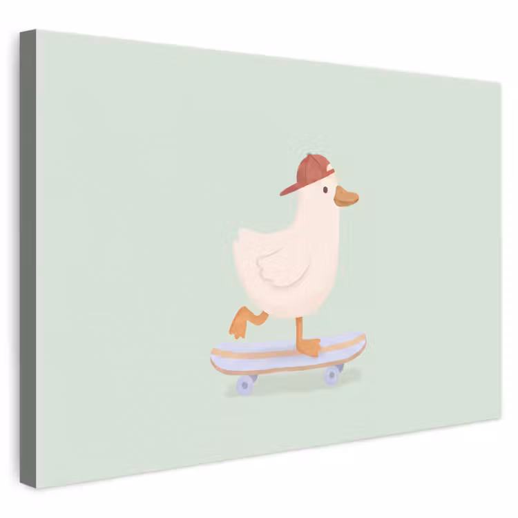 Leinwandbild - Vogel – Skateboard – Tiere – Cartoon – Verspielt — 1