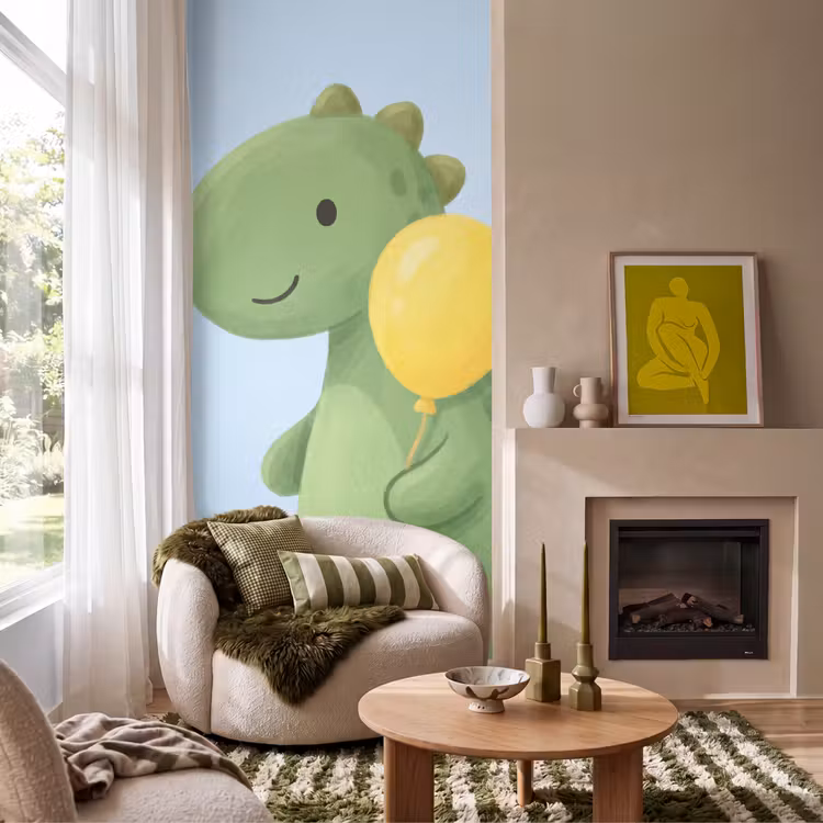 Tapete - Dinosaurier – Luftballon – Kinderzimmer – Illustration – Grün — 1