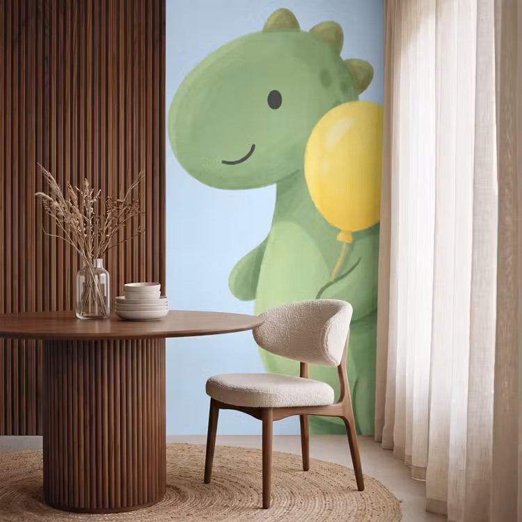 Tapete - Dinosaurier – Luftballon – Kinderzimmer – Illustration – Grün — 4