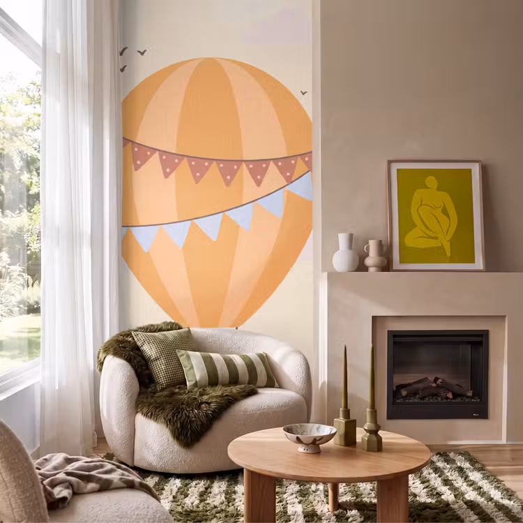 Tapete - Heißluftballon – Girlanden – Abenteuer – Illustration – Orange — 1