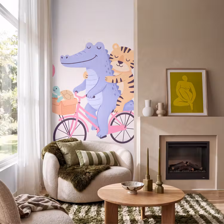 Tapete - Tiere – Fahrrad – Freundschaft – Illustration – Rosa — 1