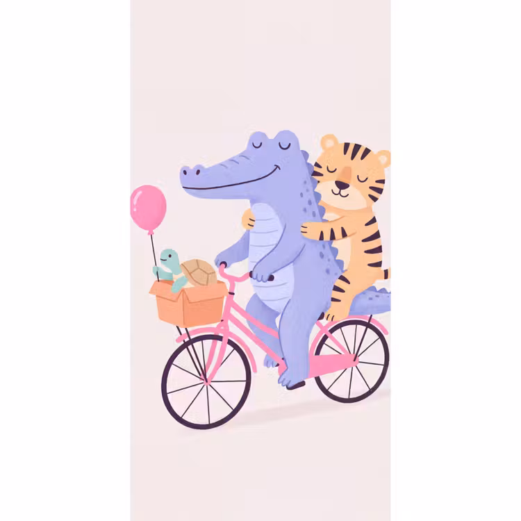 Tapete - Tiere – Fahrrad – Freundschaft – Illustration – Rosa — 2